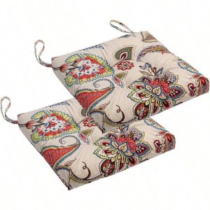 2-Pack Wicker Patio Chair Cushions – 17"x17", Khaki Floral