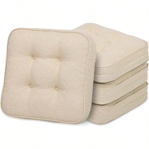 Chair Cushions 4-Pack – 16"x16", Tufted Memory Foam, Non-Slip